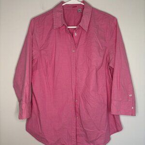 IZOD Button Up Women's Medium Pink 3/4 Sleeve Collared Stretch